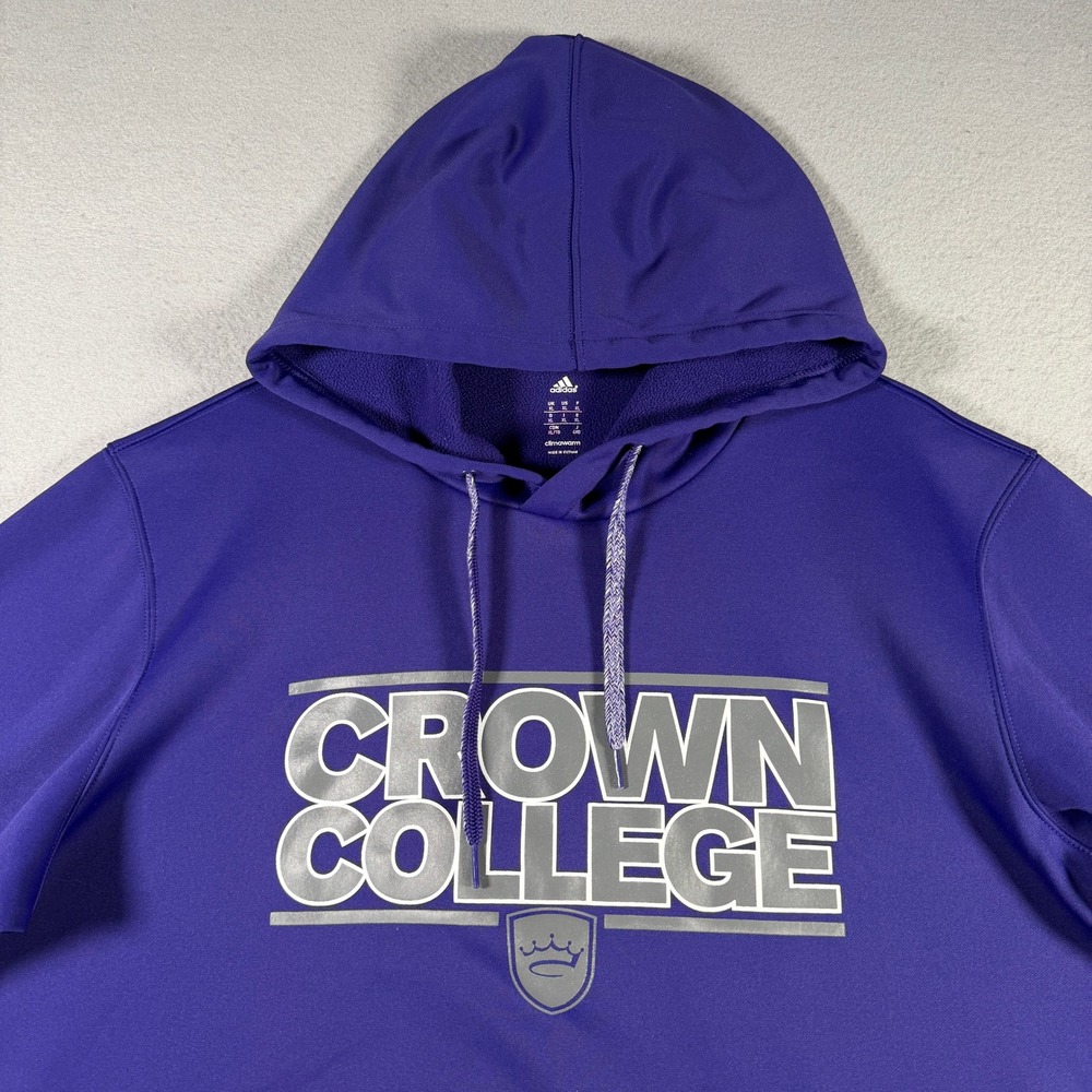 Adidas Mens XL Crown College ClimaWarm Hoodie Purple Graphic Sweatshirt M34538 - Picture 4 of 14